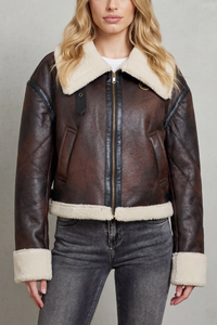 Yolanda™ | Cropped Aviator-Jacke mit Shearling-Besatz
