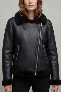 Zinnia™ | Asymmetrische Biker-Jacke mit Shearling-Besatz