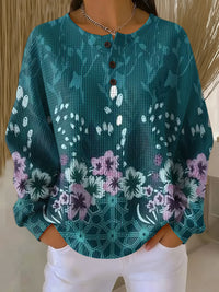 Patricia™ | Türkisfarbener Pullover mit Blumenmuster
