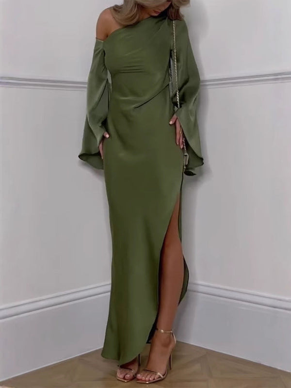Asyntha™ - einseitig schulterfreies Maxikleid mit Trompetenärmel