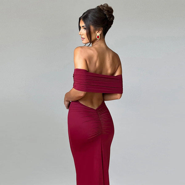 Tanirae™ - schulterfreies plissiertes Maxikleid