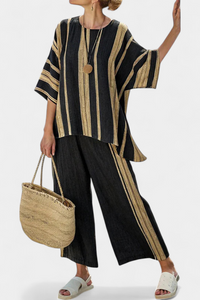 Calden - bequemes Oversize-Top, gestreift, mit lockerer Leinenhose