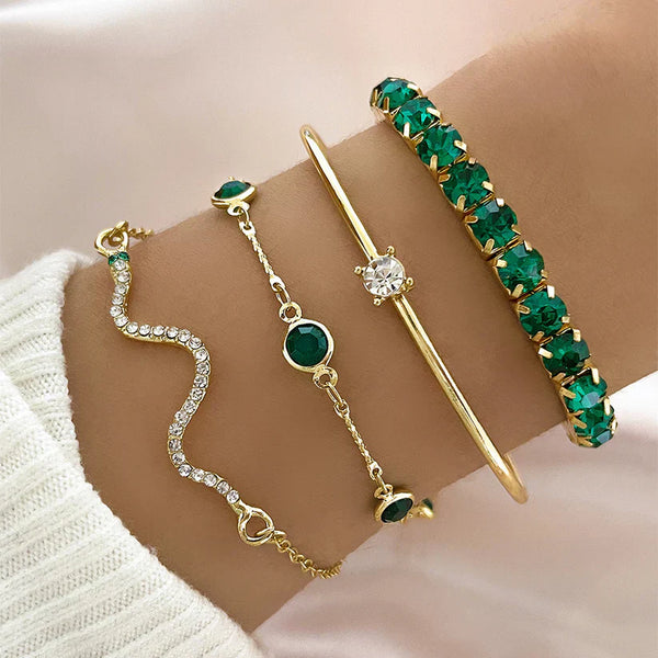 Armband-Set mit grünem Edelstein