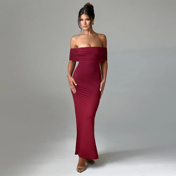 Tanirae™ - schulterfreies plissiertes Maxikleid