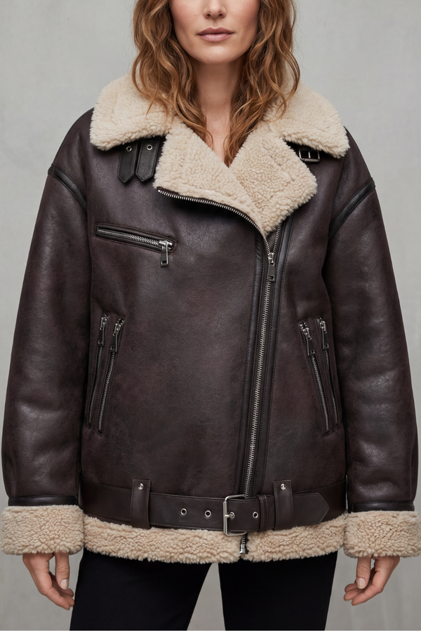 Aveline™ | Aviator-Mantel mit Gürtel und Shearling-Besatz
