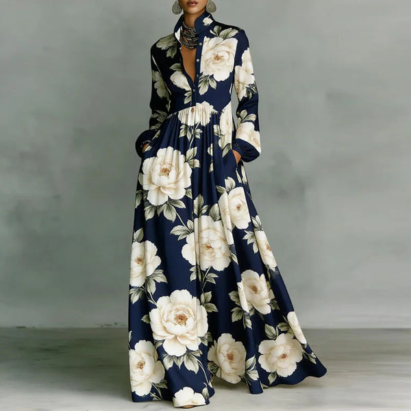Lanna – Maxikleid mit Blumendruck und Knopfleiste