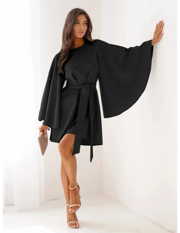 Cora - elegantes einfarbiges Kleid mit langen Ärmeln