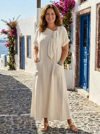 Elowyn - Maxikleid mit Rundhalsausschnitt, Kurzarm und Taschen