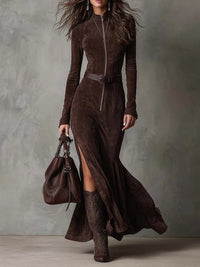 Jess | Wildleder-Reißverschlusskleid mit Gürtel