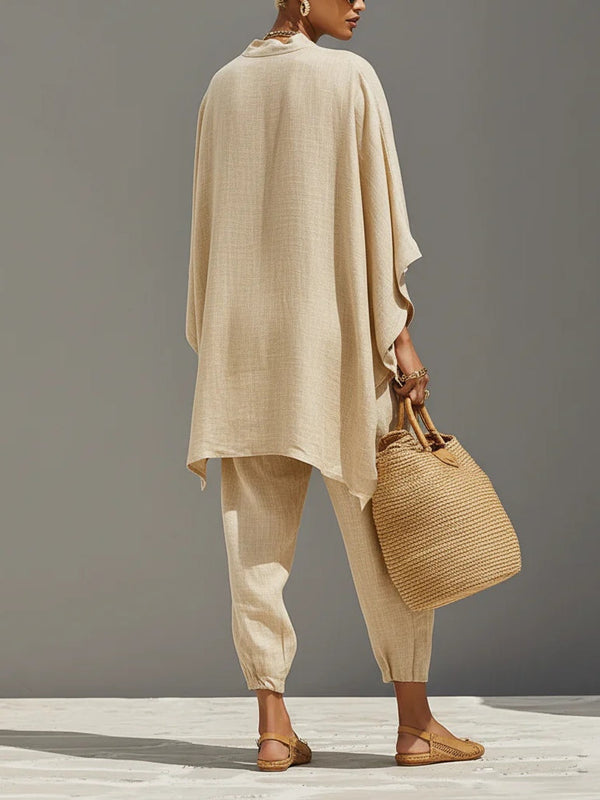 Caroline - Set aus asymmetrischem Top und Jogger-Hose in Khaki