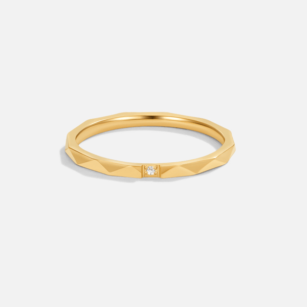 Astrid – Geometrischer Goldring mit Kristall