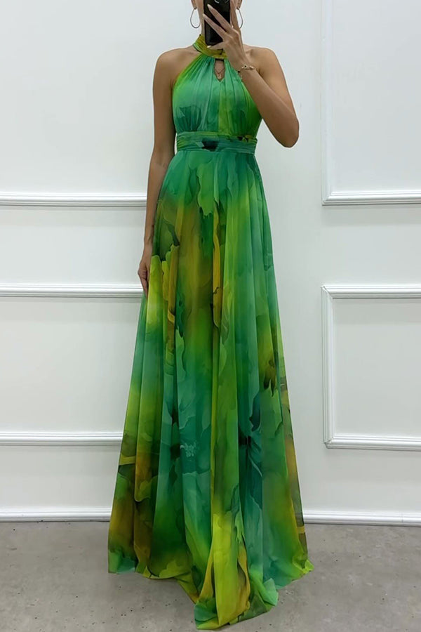 Elaine - Tüll-Maxikleid mit Blumenprint, Cut-Outs und Neckholder-Bindung