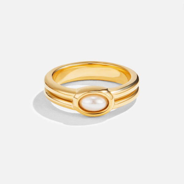 Perlina – Breiter Goldring mit Perle