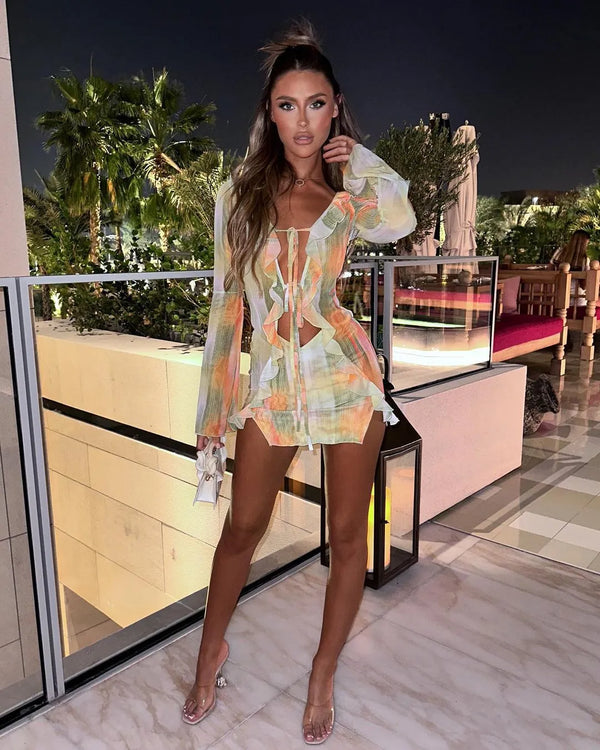 Caelina™ - bedrucktes Strandkleid mit Rüschen