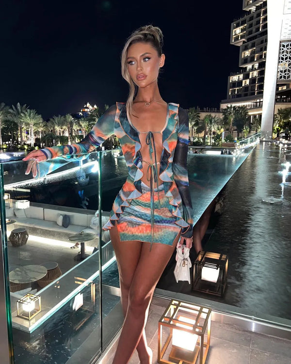 Caelina™ - bedrucktes Strandkleid mit Rüschen