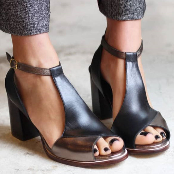 Nadaria - Schwarze High-Heel-Sandaletten mit offener Patchwork-Zehenpartie