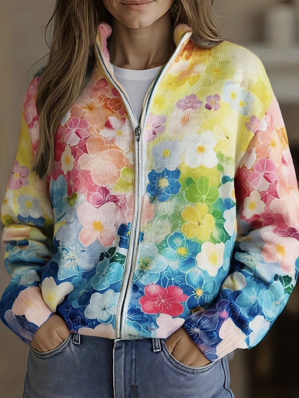 Ursula™ | Strickjacke mit Aquarell-Blumenmuster