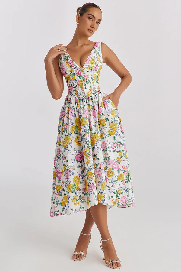 Ariana - Korsett-Midikleid mit V-Ausschnitt und Schwung