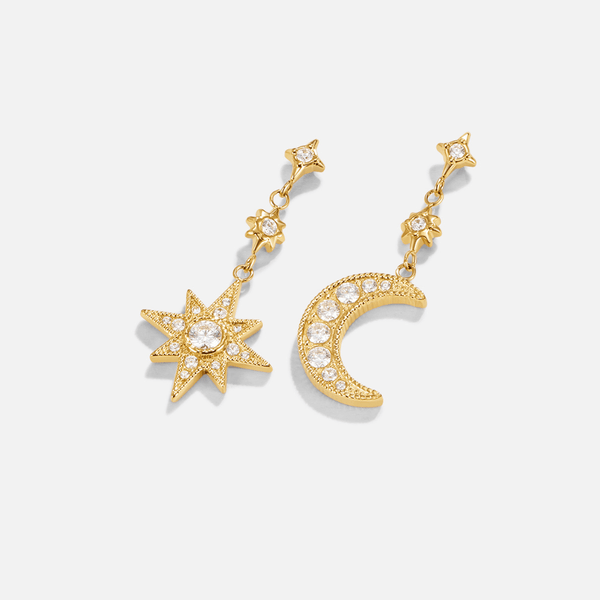 Taffy - Goldene Kristall-Ohrringe mit Mond und Stern