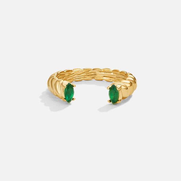 Elara – Offener Ring mit grünen Steinen