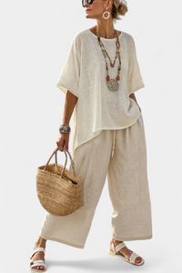 Drevon - bequeme minimalistische Bluse mit weiter Hose