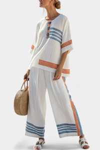 Marcellin - edles gestreiftes Top mit Hose, Blau-Orange