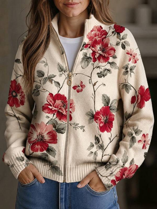 Monika™ | Strickjacke mit Vintage-Rosenmuster
