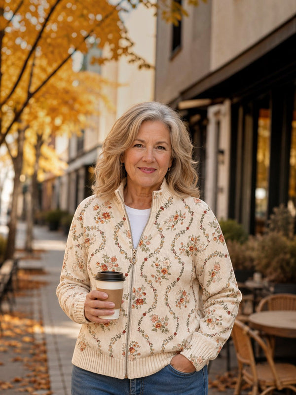 Ingrid™ | Strickjacke mit zarten Blütenranken
