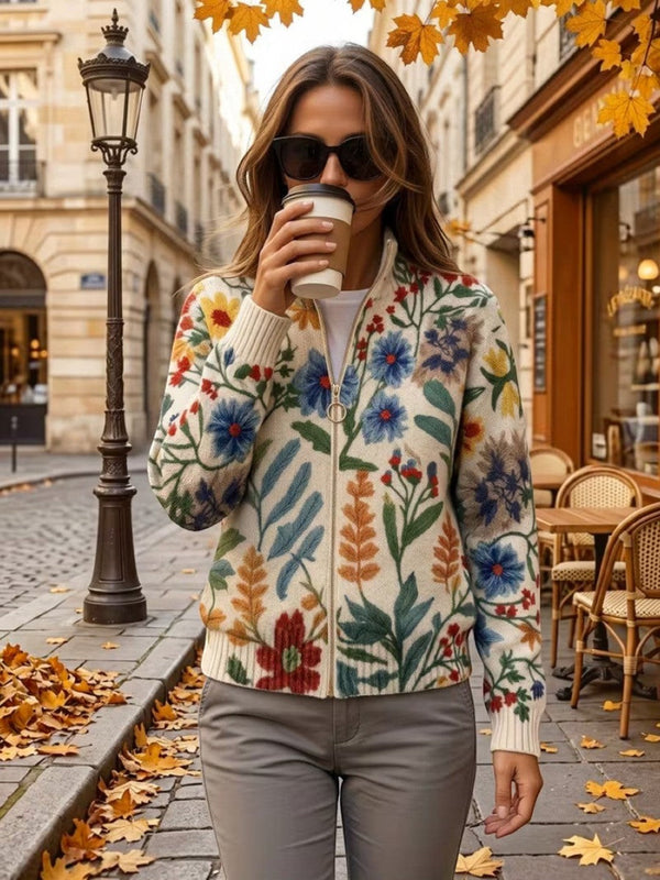 Birgit™ | Strickjacke mit botanischem Blumenmuster