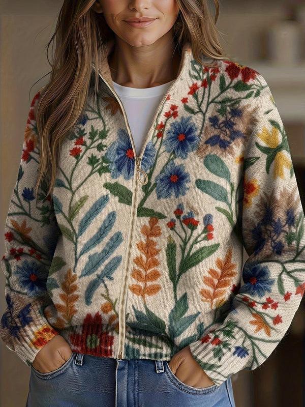 Birgit™ | Strickjacke mit botanischem Blumenmuster
