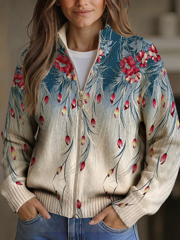 Martina™ | Strickjacke mit Pfauenfeder-Motiv