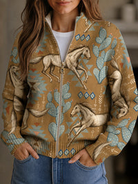 Brigitte™ | Strickjacke mit Pferde- und Kaktus-Motiv