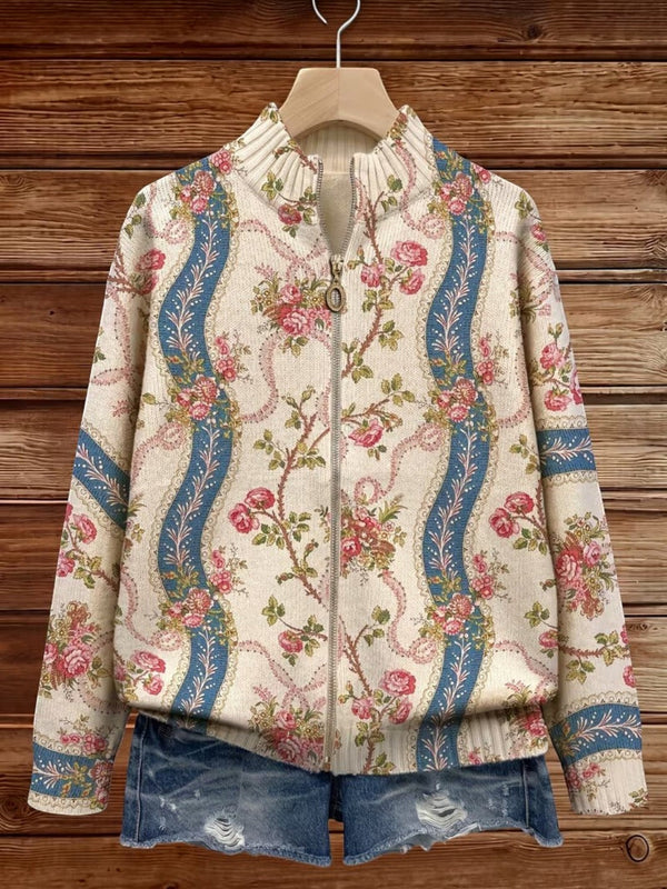 Sabine™ | Strickjacke mit Rosenranken-Motiv