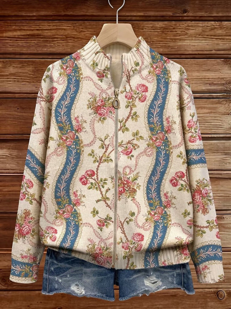 Sabine™ | Strickjacke mit Rosenranken-Motiv