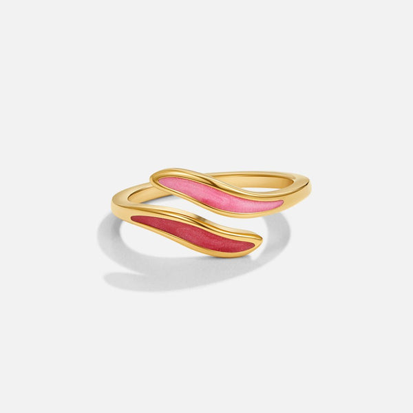 Blanca – Offener Goldring mit rosa Emaille