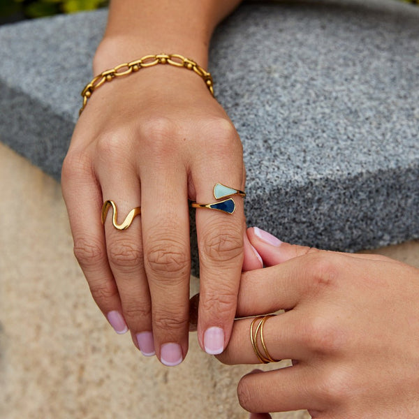 Safira – Offener Ring in Blau und Gold