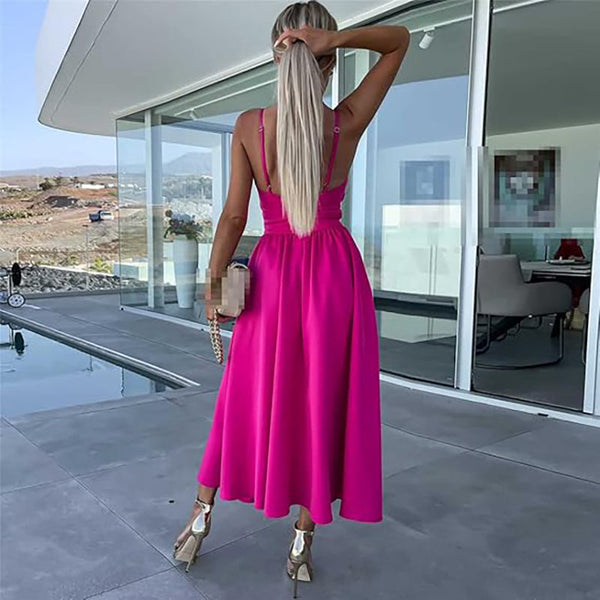 Célestine - Midikleid mit dünnen Trägern und hohem Schlitz