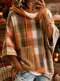 Frieda™ | Karo-Poncho mit Kapuze im Patchwork-Look