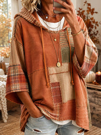 Emma™ | Herbstlicher Karo-Poncho mit Kapuze im Patchwork-Look
