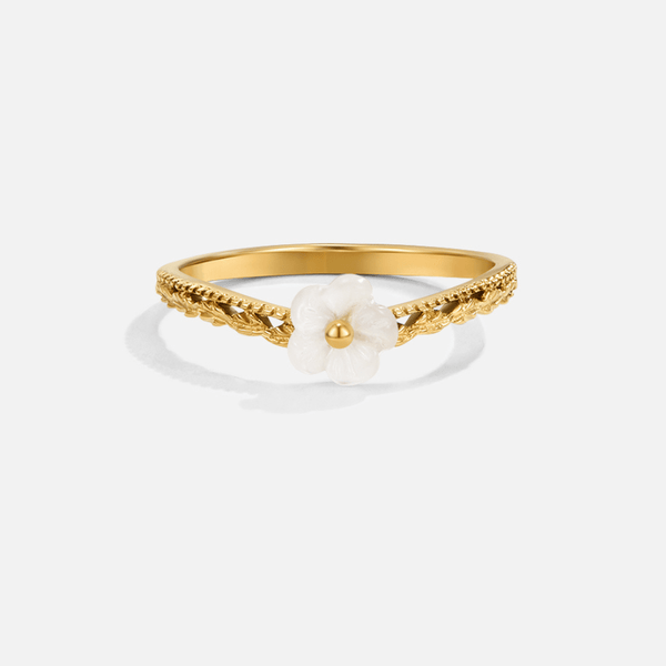 Petala – Goldring mit Blüten- und Perlmuttmotiv